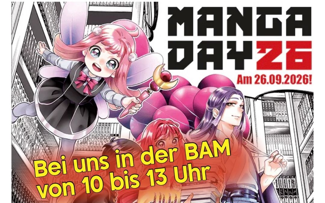 Manga Day 2026 am 26.09.2026 in der Buchhandlung am Markt in Hennef mit Manga-Figuren und Aktionszeit von 10 bis 13 Uhr